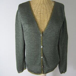 Vintage ADRI New York Womens M Green 3/4 Sleeve Rayon Cardigan Sweater V Neck